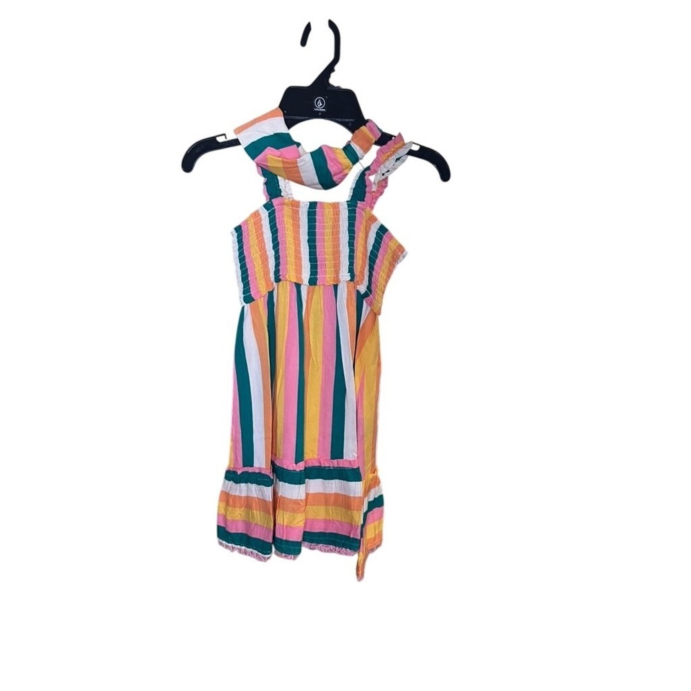 Volcom Girls Striped‎ Smocked Sun Dress Multi Color Ruffle Hem Size 6 NWT